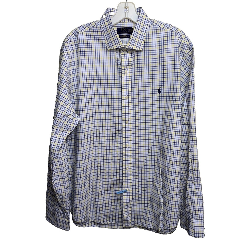 Polo Ralph Lauren Mens L Slim Fit Long Sleeve Check‎ Button Down Dress Up Shirt